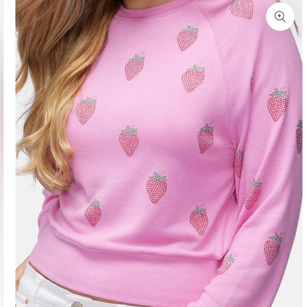 Wildfox Strawberry Bridget Rhinestone Sweater Pink Cyclamen